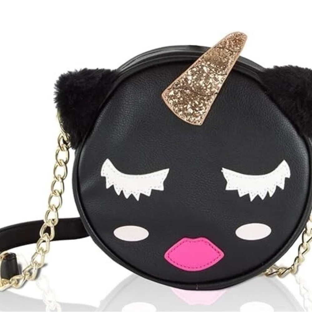 Betsey Johnson Black‎ Unicorn Cat Canteen Crossbody Bag NWT $53 MSRP Halloween - Picture 3 of 16
